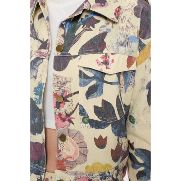 SM Wardrobe Botanical Print Button Down Denim Jacket - Picture 2 of 6
